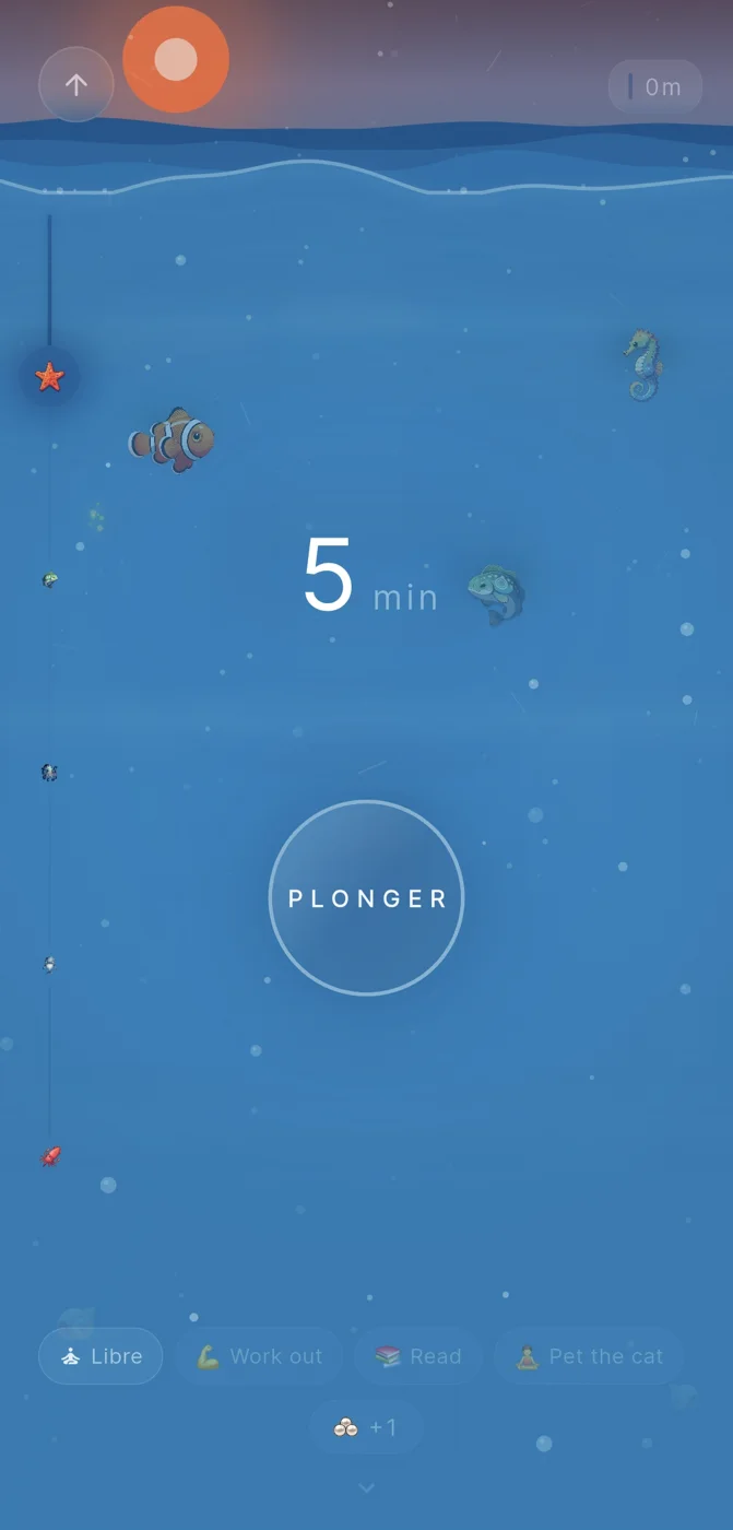 The Reef focus dive: a 5-minute timer over the ocean, with the habits it can count for